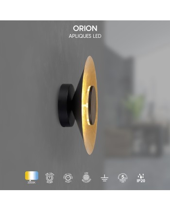 ORION * APLIQUE LED 20W 3000K NEGRO / PAN DE ORO